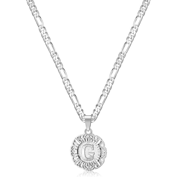 KissYan Initial Necklace For Women Girls, 14K Gold Plated Round Letter Pendant Necklace Capital Monogram Figaro Chain Alphabets from A-Z Fashion Jewelry Gifts