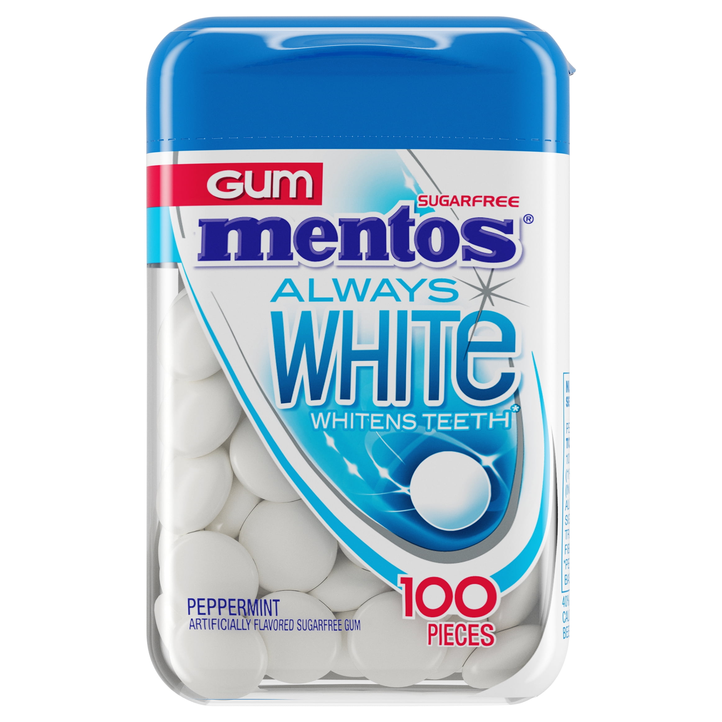Mentos Always White Peppermint Flavored Gum, 100 Piece Bottle