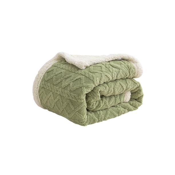 La Manta de Lana de Cordero de la Manta de Lana de la Oficina de Tafeta, 59x39In Verde Doble Capa de Manta de Lana Gruesa para el Sofá de la Oficina de la Siesta