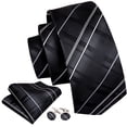 thumbnail image 3 of Barry.Wang Men's Ties Formal Stripe Necktie Set with Handkerchief Cufflink Silk Woven, 3 of 9