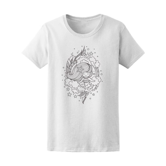 B&W Mermaid With Starfish Hair Tee Women's -Image by Shutterstock