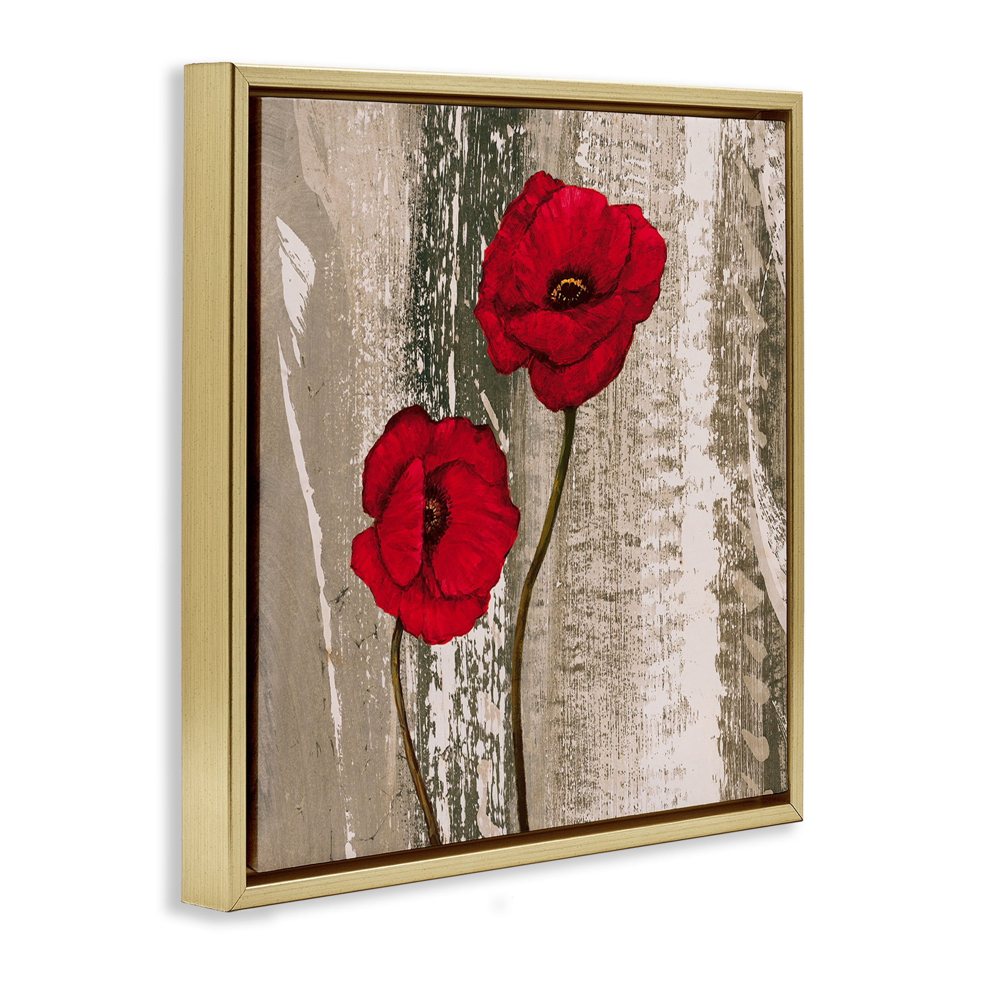 Stupell Industries Rustic Red Anemones Plants & Flowers Painting Gold Floater Framed Canvas Art Print Wall Art, 25 x 25