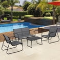 thumbnail image 1 of Ensemble de Conversation de Patio 4 Pcs, Causeuse 2 Chaises en Textilène Table Basse en Verre, Cadre en Acier Enduit de Poudre, Mobilier d'Extérieur Résistant aux Intempéries pour Cour Arrière Balcon, Noir Gris, 1 of 8