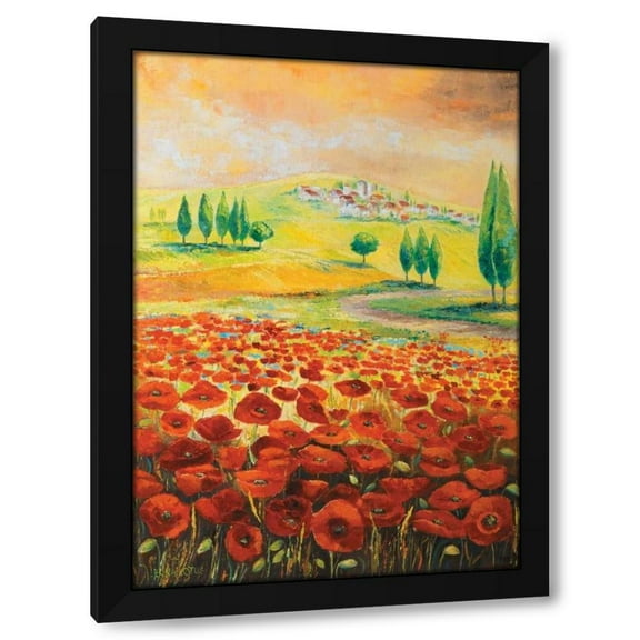 Lenna Lotus 11x14 Black Modern Wood Framed Wall Art Titled - Poppyfield II