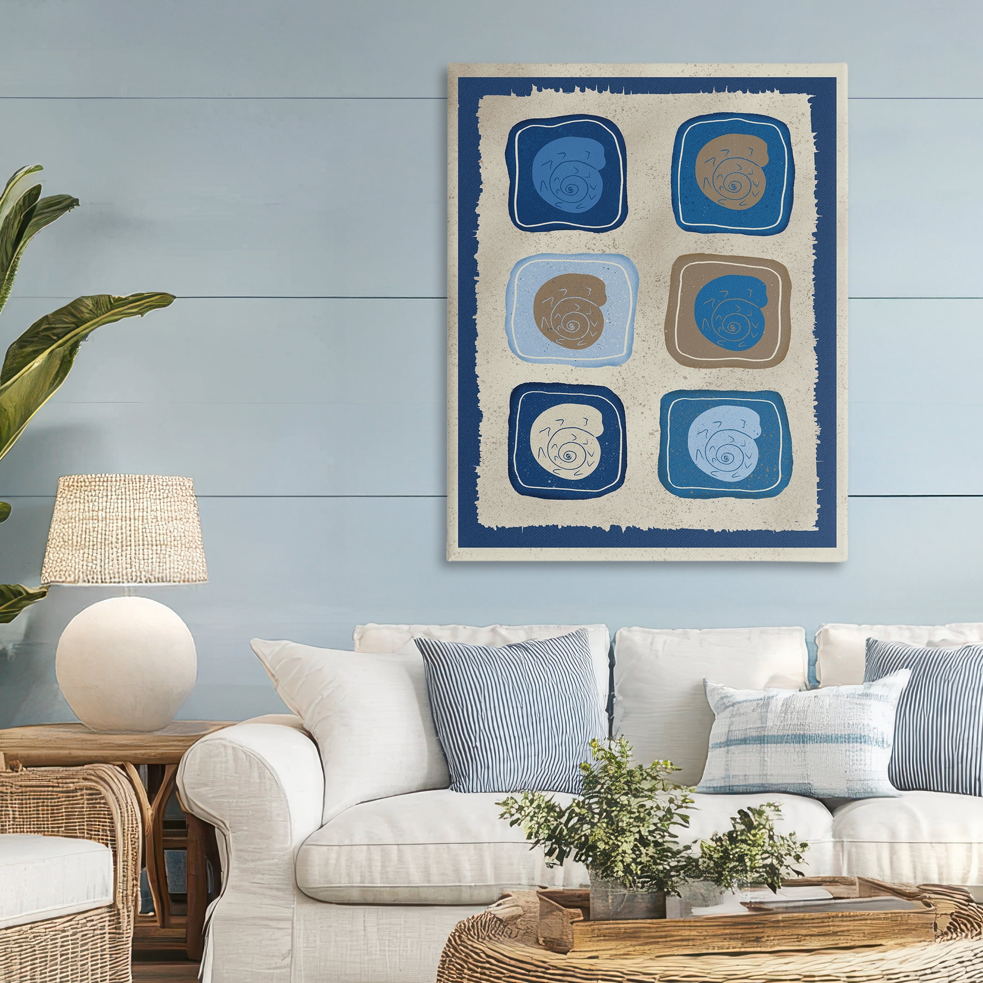 Stupell Industries Blue Blocked Nautilus Canvas Wall Art, design by Julia Frost