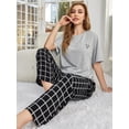 thumbnail image 4 of ebukurty Pajamas Sets for Women 2 Piece Short Sleeve Lounge Set Round Neck Shirt and Plaid Pants Sleepwear Outfit for Women, 4 of 8