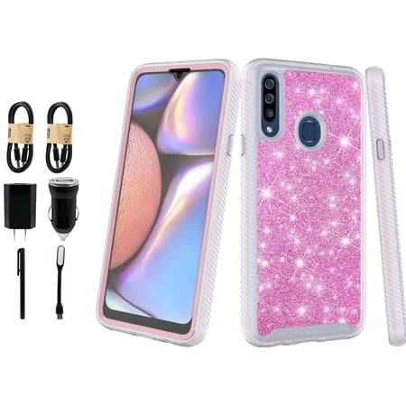 Value Pack and for Samsung Galaxy A20S Case Phone Case Dual Layer Glitter Full-Body Rugged Clear Back Case Drop Resistant Shockproof Case with Built In Screen Protector (Pink)