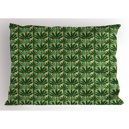 Windmill Palm Tree Banana Leaf Pillow Sham Overlapping Windmill Palm Trees and Leaves Pattern, Decorative Standard King Size Printed Pillowcase, 36 X 20 Inches, Emerald Jade Green and Pale Yellow, by Ambesonne ()