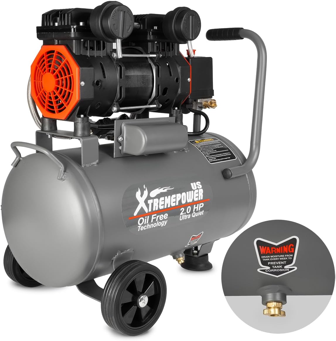 XtremepowerUS 7 Gallon Ultra Quiet Air Compressor, 2HP Oil-Free Air Compressor Tank, 65dB Air Compressor For Car Repair, Spray Painting, Woodwork Nailing, 110V/60hz