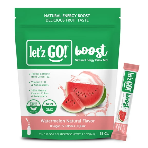 Let'z Go Boost Natural Energy   Hydration Drink Mix Powder, Watermelon, 15Ct