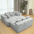 thumbnail image 4 of Modular U-Shaped Sectional Sofa, PAPROOS Corduroy Fabric 3-Seater Couch with Reversible Chaise Lounge, Apartments Sofa with Cushions and Pillows for Living Room, Free Combination, Grey, 4 of 11