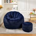 thumbnail image 2 of Giant Faux Fur Bean Bag Chair, Oversized Pumpkin-Shaped Floor Sofa Couch in Dark Blue, 2 of 6
