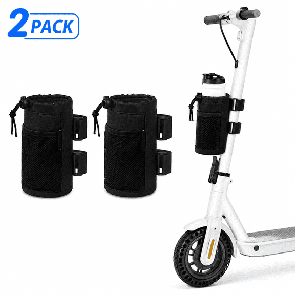 RYLZX 2 Pack Bike Water Bottle Holder for 8-24oz Bottles, Roll Bar Cup Holder for  Wheelchair Walker Bike Golf Cart Scooter and Boat, Drink Holder with Net Pockets and Velcro Starps