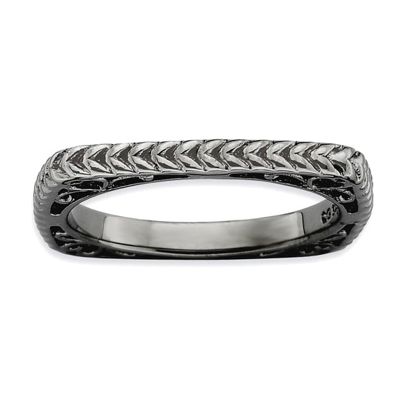 2.25mm 925 Sterling Silver Ruthenium plating Stackable Polished Black Plate Square Ring Size 5 Stackable Ring for Women