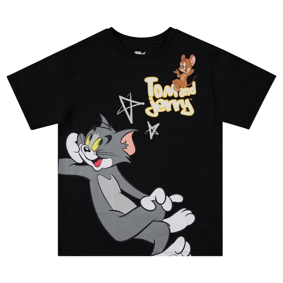 Tom and Jerry Women's T-shirt, Graphic Printed Cartoon Vintage Tom and Jerry Shirt Black - M