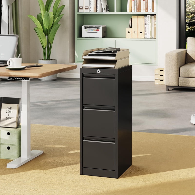 Towallmark 3 Drawer File Cabinet With Lock, Vertical Metal Filing Cabinet For Home/Office, Letter/Legal/A4/F4 File Storage Cabinet, Locking Document Organizer, Black