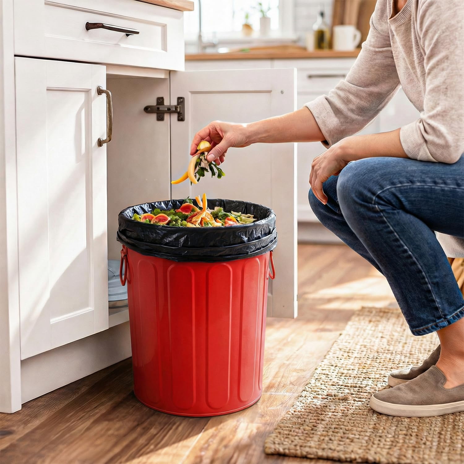 WBTER 5 Gallon Small Metal Trash Can with Lid Outdoor Galvanized Steel Bucket with Lid 5 Gal Storage Can for Dog Food Bird Seed Storage Container Rodent Pet Proof, Red