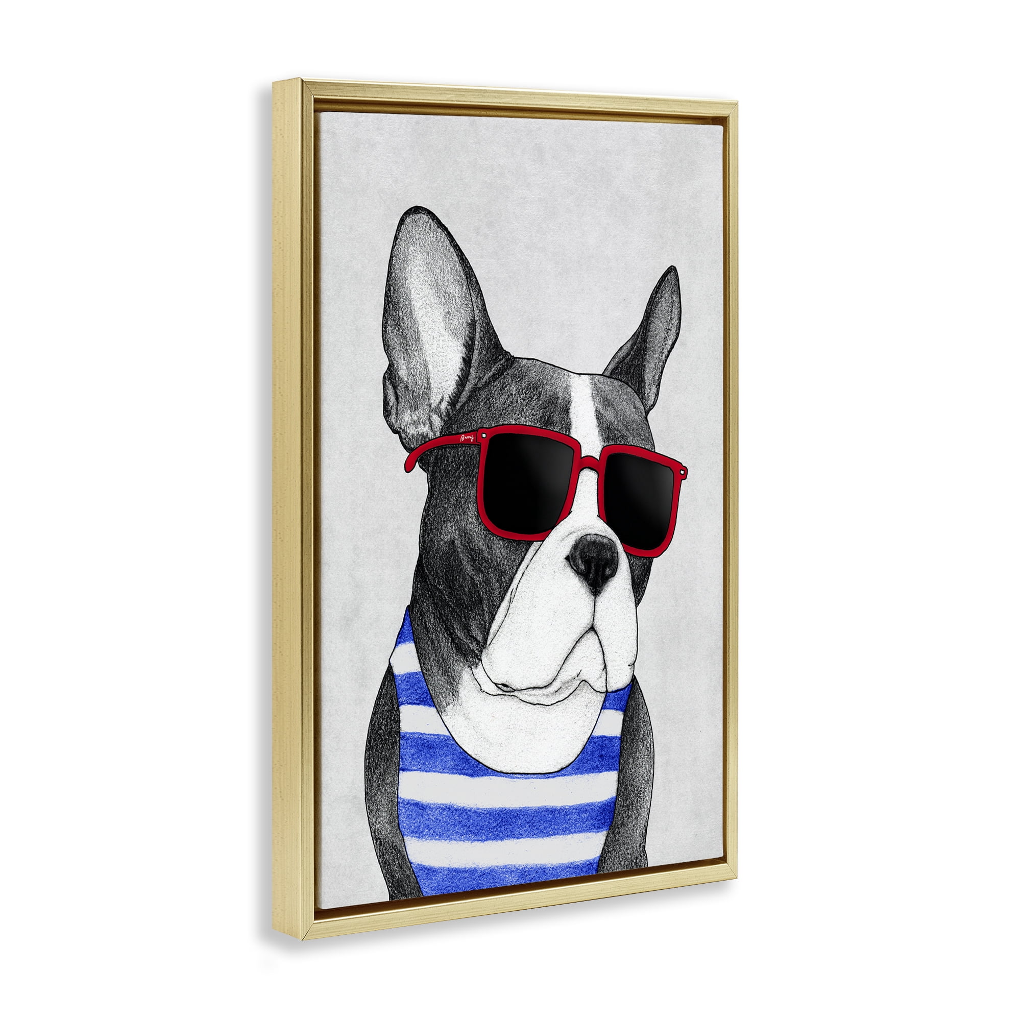 Stupell Industries Frenchie Summer Style Gold Framed Floater Canvas Wall Art, design by Barruff