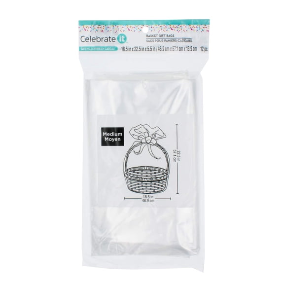 18.5" x 22.5" x 5.5" Medium Clear Basket Gift Bags by Celebrate Itâ„¢ - 12ct.