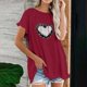 thumbnail image 2 of Blusa de manga corta con estampado regular de flecos y cuello redondo de algodón y cáñamo para mujer OAVQHLG3B Store  lin121212, 2 of 5