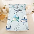 thumbnail image 5 of jejeloiu Watercolor Shark Print Bed Sheets,Starfish Seashell Full Size Sheets For Boys,Light Blue,4 Pieces,1 Flat Sheet, 1 Fitted Sheet and 2 Pillowcases, 5 of 6