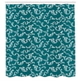 thumbnail image 2 of Ambesonne Teal Green Shower Curtain, Leaves Motif on Stripes, 69"Wx70"L, Teal and White, 2 of 4
