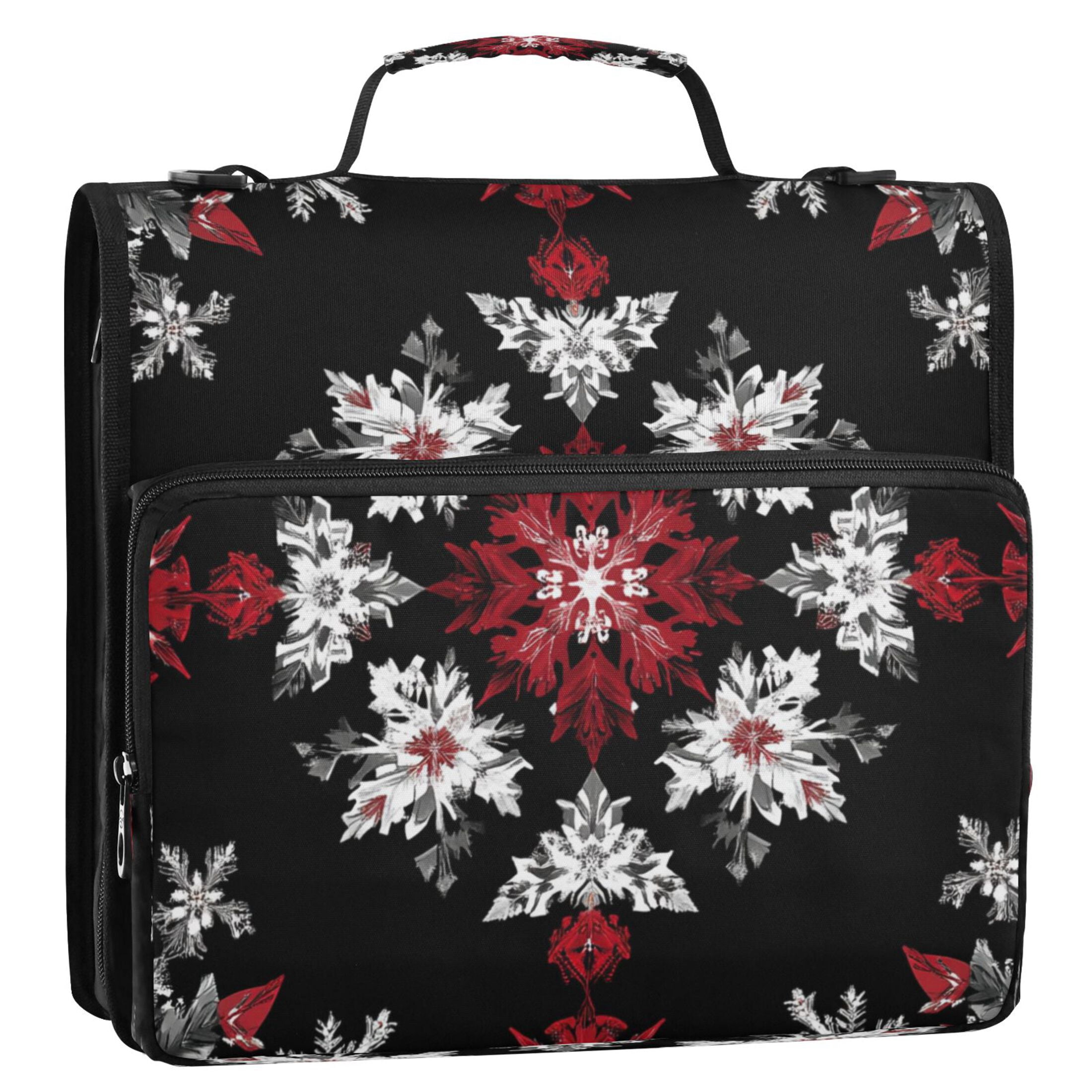 YAZAOO Zipper Binder trapper keeper Documents Organized Design Crimson and White Floral Snowflakes Printed