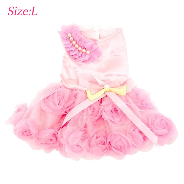 Vestido de novia con lazo para perro pequeño, disfraz de fiesta de cumpleaños con perlas rosas, vestido formal para niña, para gato (rosa) L