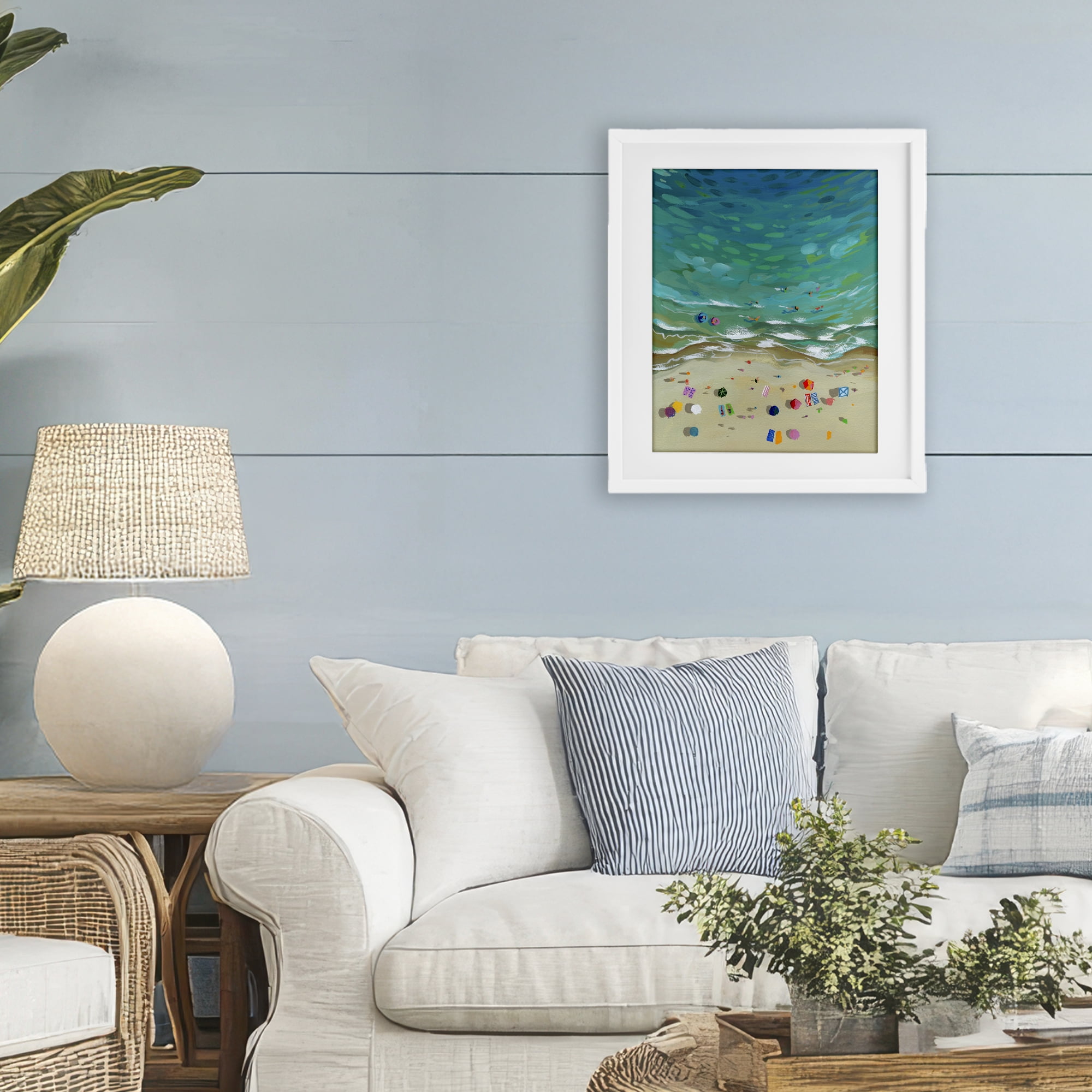 Stupell Industries Aerial Beachside with Umbrellas White Framed Print Under Glass, design by Brook Page