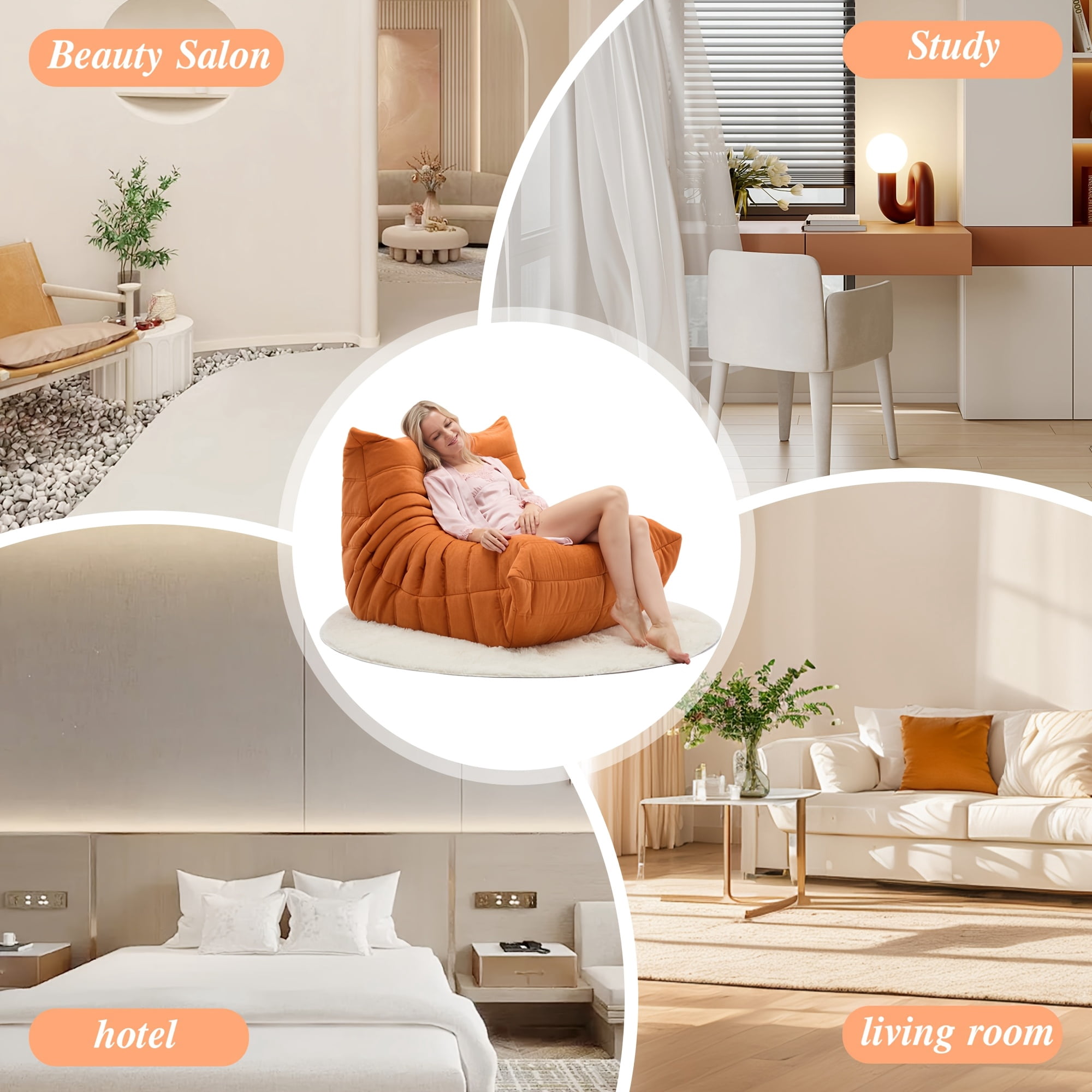 Memory Foam Bean Bag Chair with Free Round Carpet, Large Cozy Fireside Sofa for Adults, Knitted Fabric Ergonomic Lounge Chair for Living Room,  Movie Nights and Office