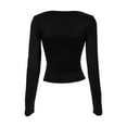 thumbnail image 5 of Pxiakgy t shirts for women Women's Solid Color U Neck Long Sleeve T Shirt Top womens t shirts womens tops Black + L, 5 of 5