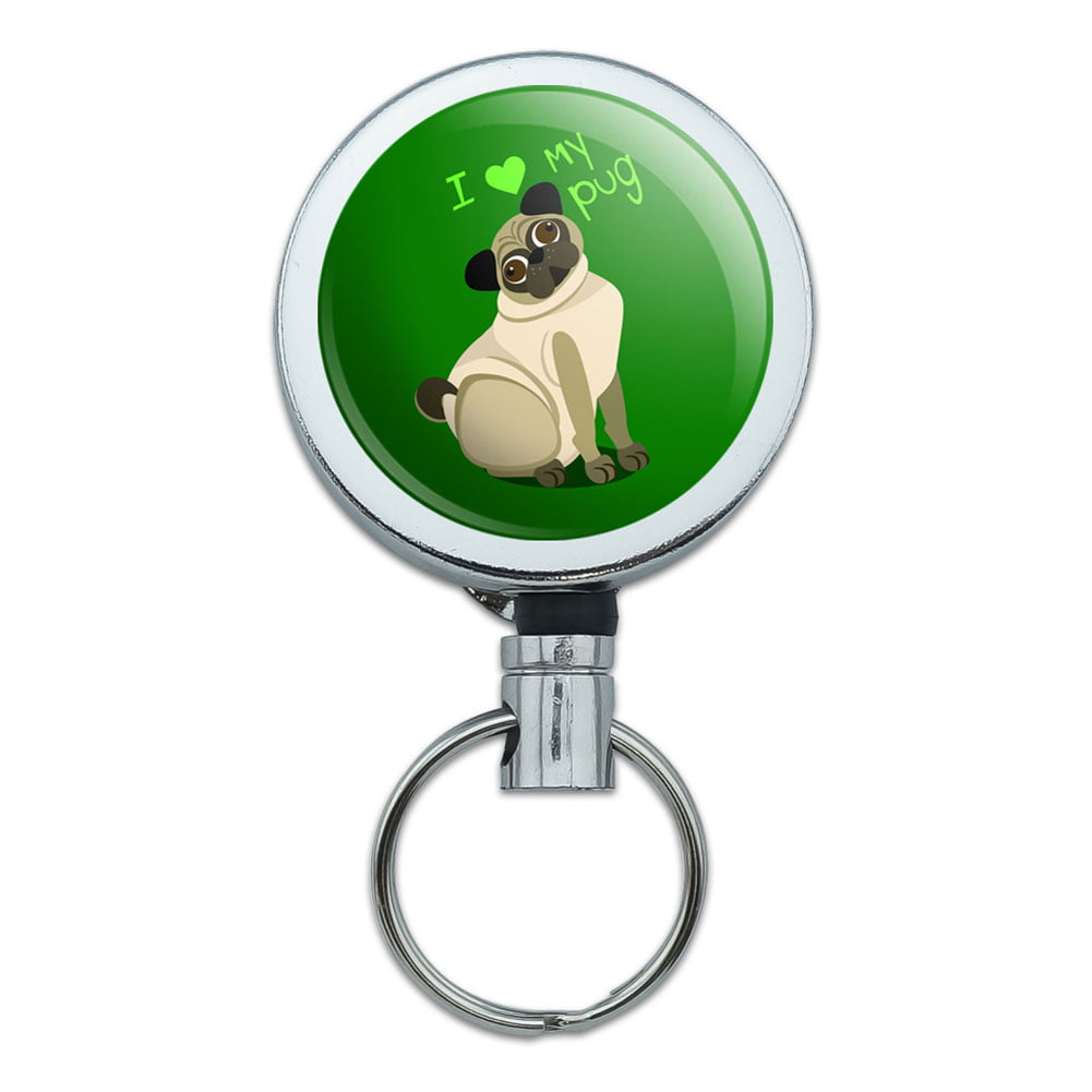 Pug Dog Breed Retractable Reel Chrome Badge ID Card Holder Clip 
