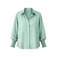 thumbnail image 3 of Women's Striped Button Up Shirts with Smocked Long Sleeve Lapel Collar Loose Fit Dressy Casual Trendy Blouses (XL, Green), 3 of 6
