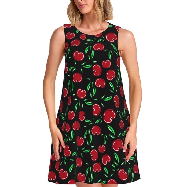 Balery Cherry Vestidos de verano para mujer con estampado: vestido holgado sin mangas, vestido playero informal y cómodo para días calurosos.