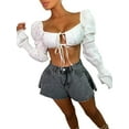 thumbnail image 2 of Faithtur Women Loose Style Shorts, Solid Color Mid Waist Flared Shorts, 2 of 9
