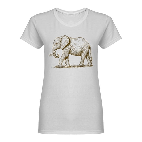 Engraving Elephant On White Shaped T-Shirt Women -Image by Shutterstock, Female XX-Large