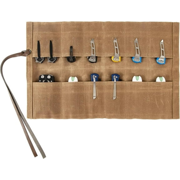 HNYG Pocket Knife Display Bag with 12 Slots, Camping Knife Roll for Tactical Outdoor, Knife Bag for EDC Mini Knife, Folding Knife Holder Organizer