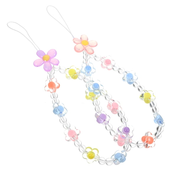 OUNONA Kawaii Phone Charm with Beaded Flower Design Acrylic Wrist Lanyard for Phone Keys Assorted Color