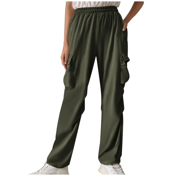 HAPIMO Women's Casual Comfy Sweat Pants Loose Straight Leg Sweatpants Solid Elastic Waist Pants High Waist Sports Pants with Pockets Army Green XXL