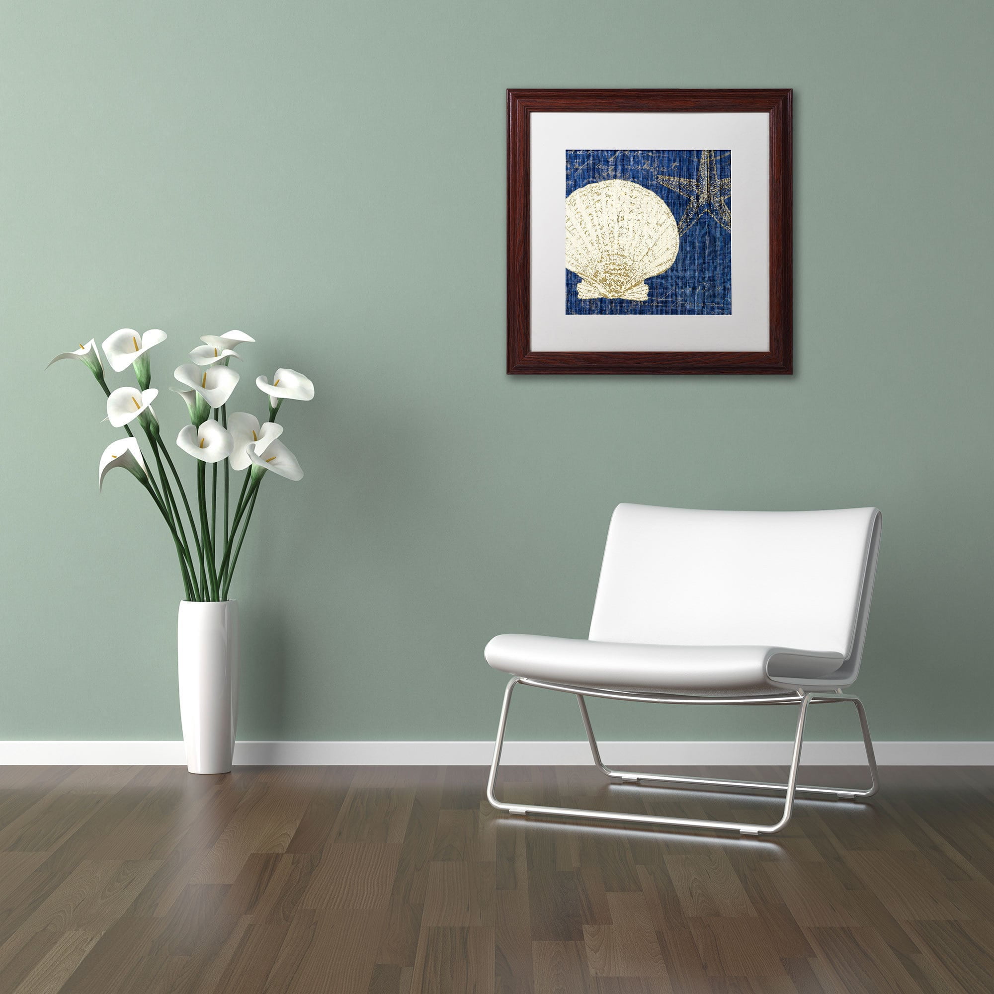 Trademark Fine Art "Coastal Moonlight II Teal" Canvas Art by Pela Studio, White Mat, Wood Frame