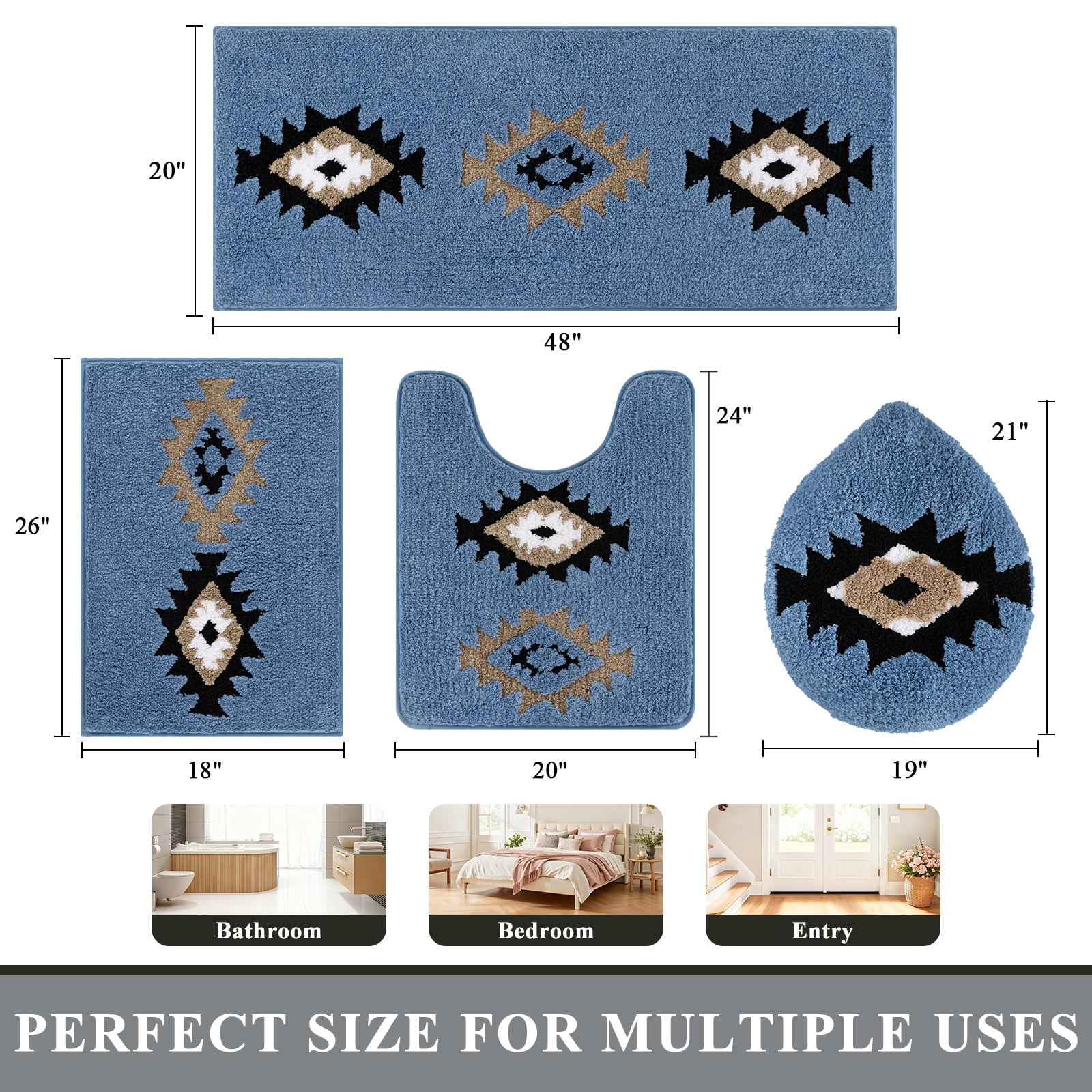 Bathroom Rugs Sets 4 Piece with Toilet Lid Cover, Non Slip Bathroom Mats Extra Soft Chenille Bath Rugs Absorbent Shaggy Rugs Perfect Plush Mats U-Shaped Toilet Rug and Toilet Cover Kitchen
