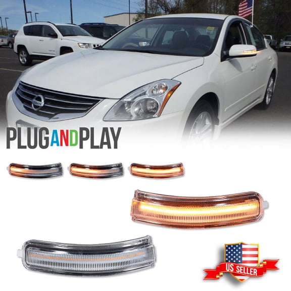 GTINTHEBOX Clear Sequential Amber LED Side Mirror Signal Lights For 2007-2013 Nissan Altima