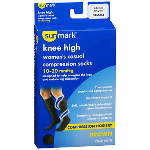 Sunmark Knee High Women's Casual Compression Socks 10-20 mmHg Brown Large