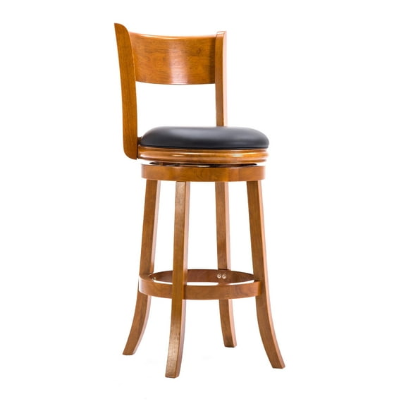 Sabi 29 inch Swivel Counter Stool Solid Wood Faux Leather Brown Black - Saltoro Sherpi