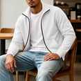 thumbnail image 4 of TRUNZI Men's Zip Up Jackets Long Sleeves Stand Collar Casual Daily Outdoor Lightweight Jackets with Pockets,White,Size L, 4 of 9
