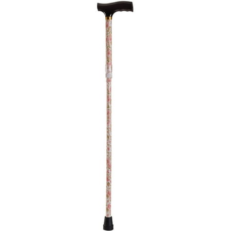 DMI Adjustable Folding Fancy Cane with Derby Top Wood Handle and Rubber Tips, Beige