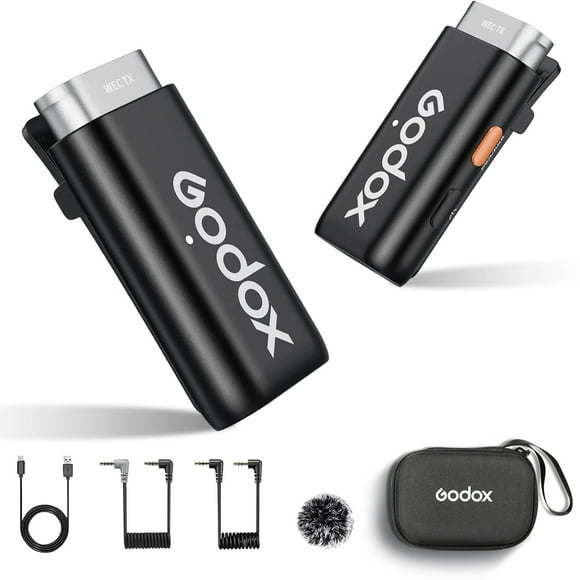 Godox WEC Kit1 One-Trigger-One 2.4G Wireless Microphone System Clip-on Microphones Intelligent Noise Cancellation 200M Transmission Built-in Battery for 3.5mm Smartphone DSLR Camera Laptop
