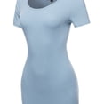 thumbnail image 4 of A2Y Women's Solid Fitted Classic Short Sleeve Premium Cotton Midi Dress Ash Blue L, 4 of 5