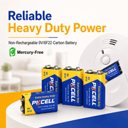 PKCELL Heavy Duty Carbon Zinc 9V Batteries 4-Pack, Ultra Long-Lasting 9 Volt Alkaline-Free Batteries Perfect for Smoke Detectors