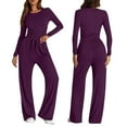 thumbnail image 2 of Bovxnpu Two Piece Sets for Women Fall Outfits, 2 Piece Lounge Set Sweatsuit Womens Wide Leg Pants Side Ruching Crop Top Sets, 2 of 9